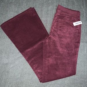 NWT, corduroy burgundy, flare leg